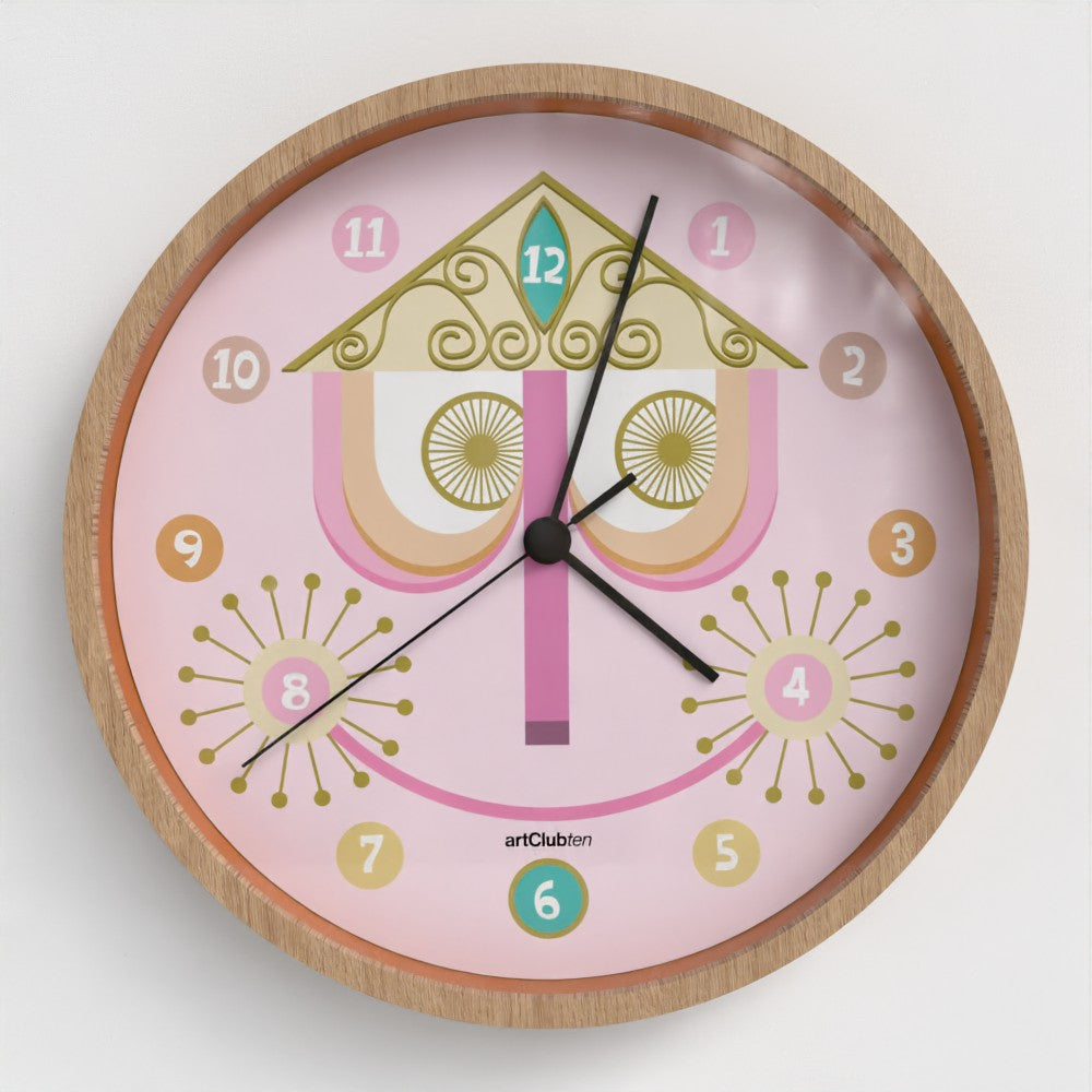 It's a Small World - Wall Clock - Natural/Pink